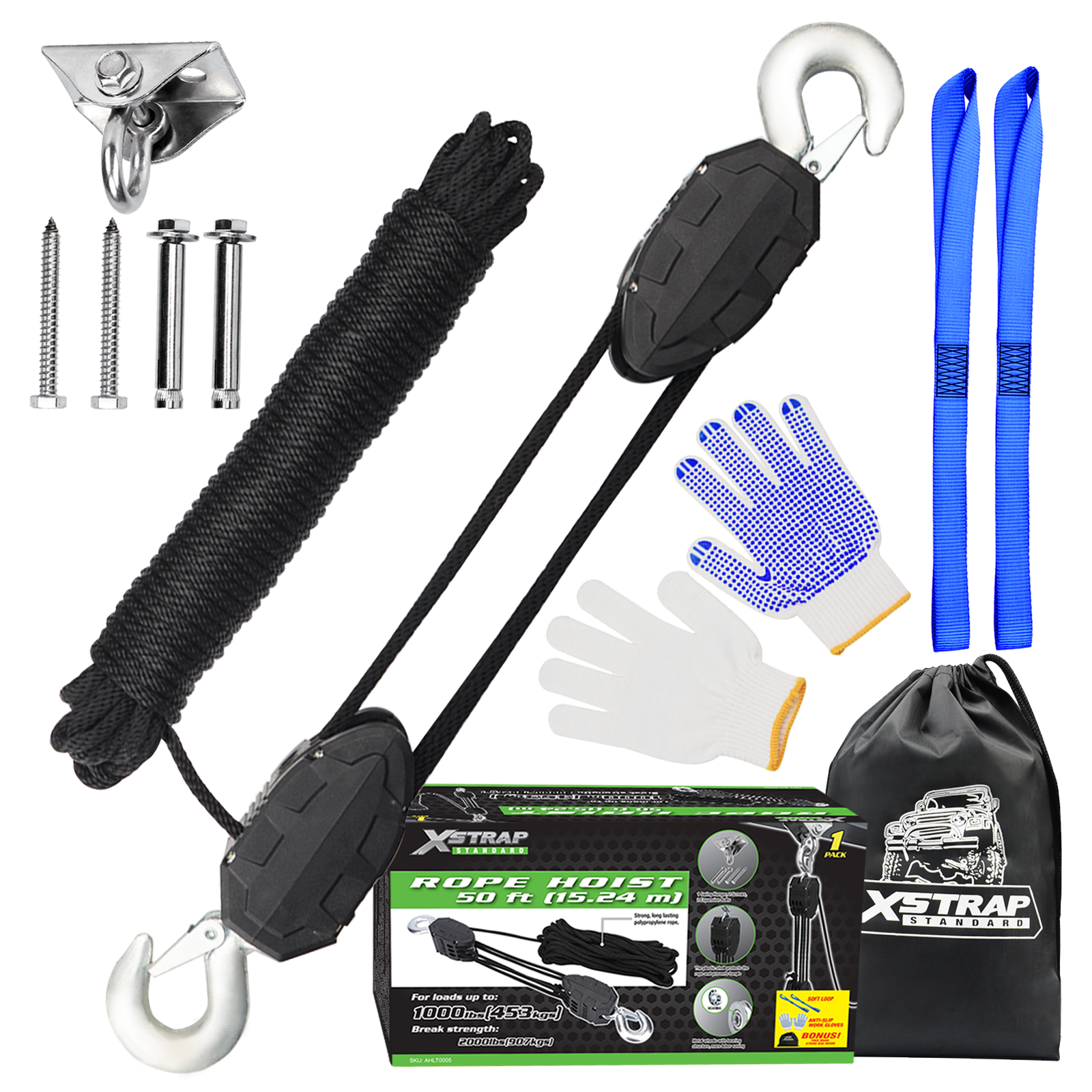Xstrap AHLT0005 50 Pedum Funis Hoist Pulley System 1000LB