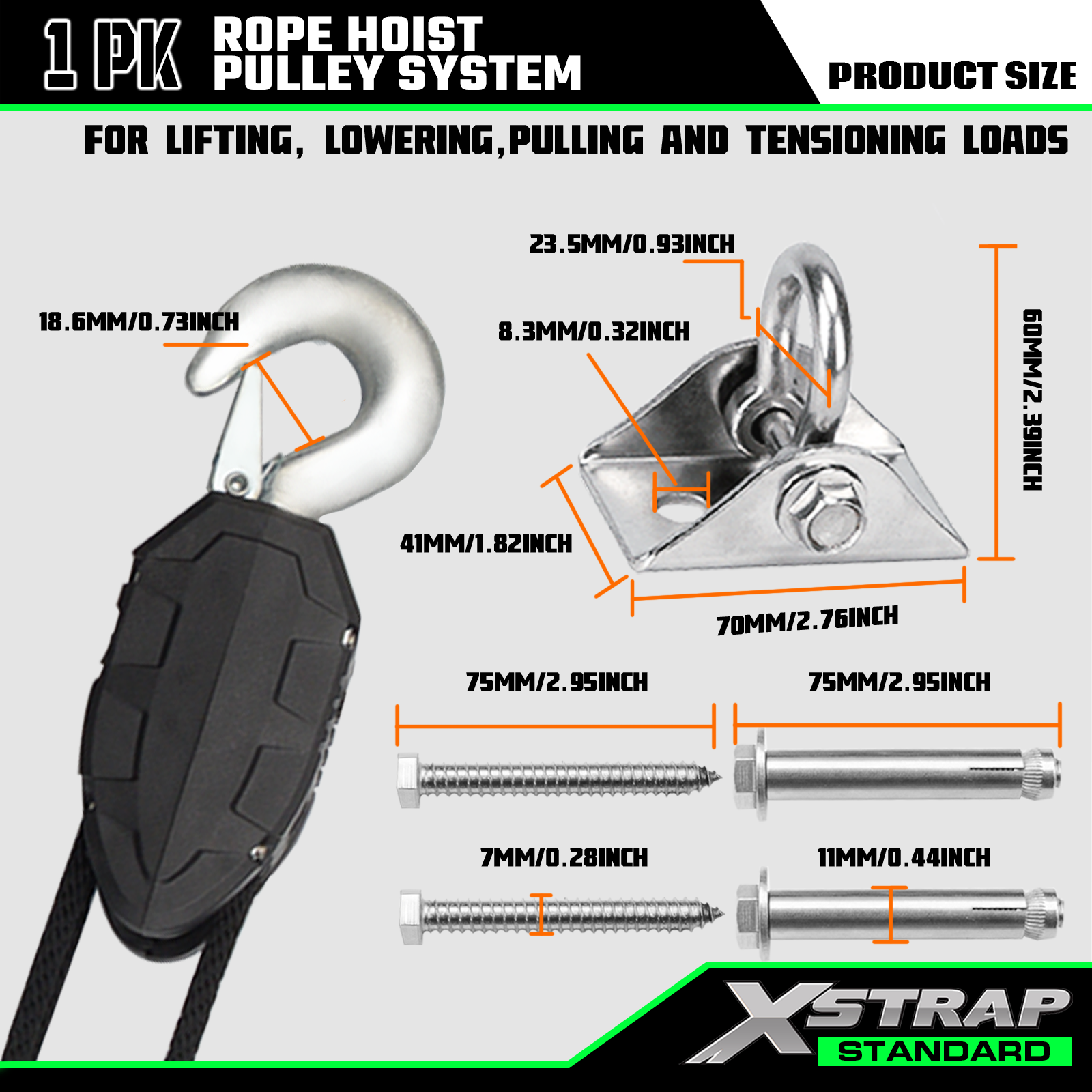 Xstrap AHLT0005 50 Pedum Funis Hoist Pulley System 1000LB