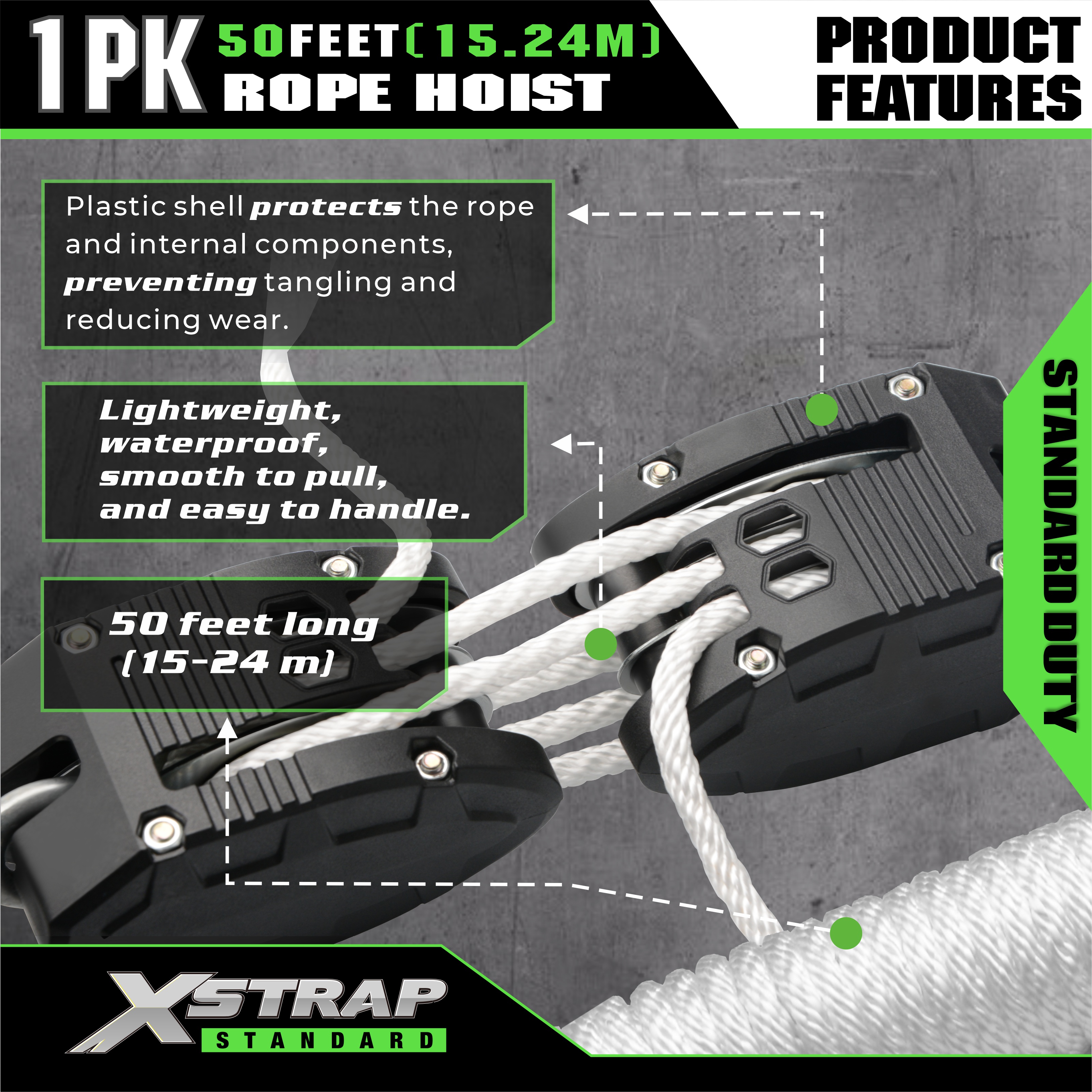 XSTRAP AHLT0003 White Rope Hoist Pulley System 1000LB Capacity