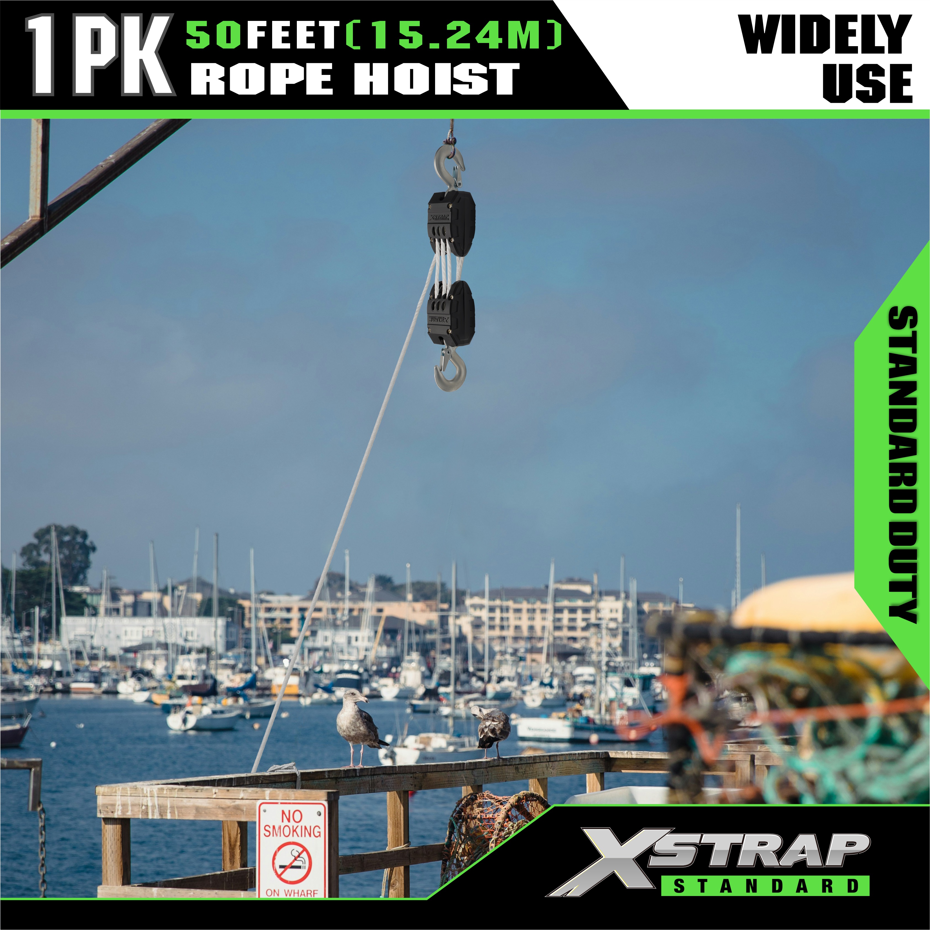 XSTRAP AHLT0003 White Rope Hoist Pulley System 1000LB Capacity