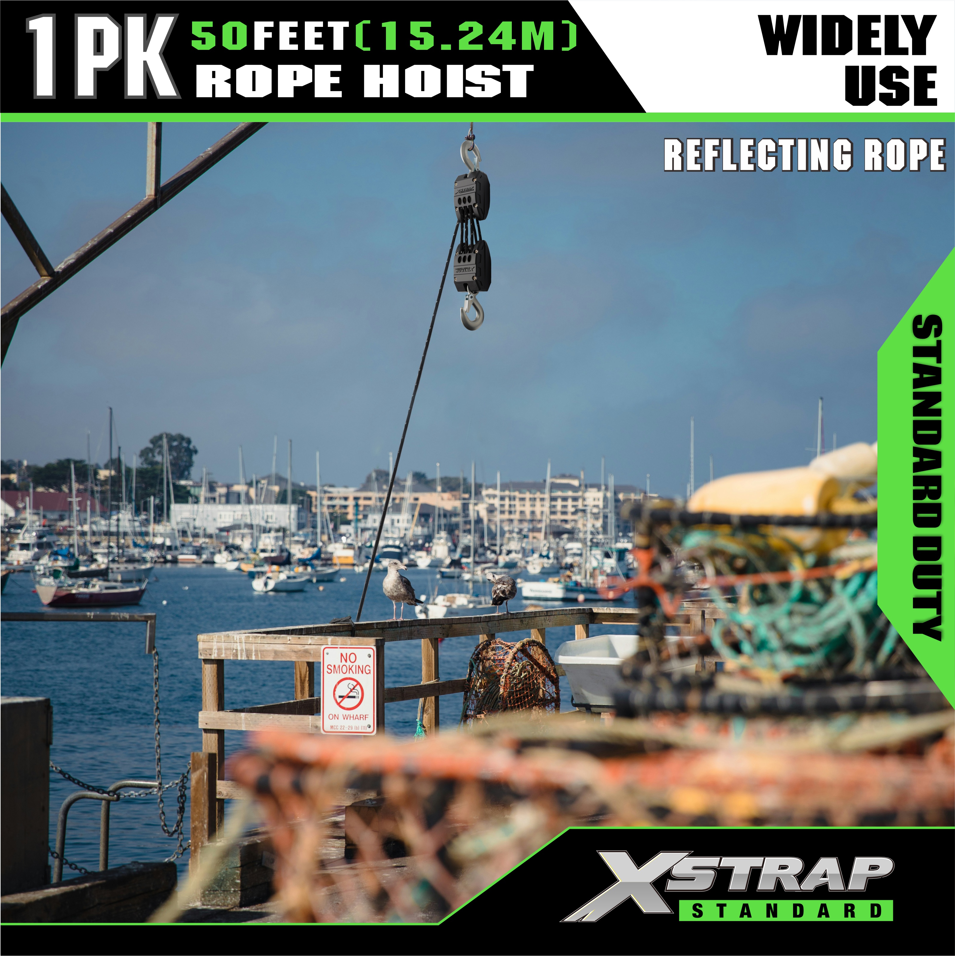 XSTRAP AHLT0003-reflectivum nigrum Funis Hoist Pulley System 1000LB